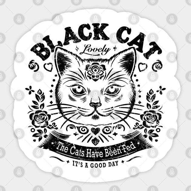 Black Cat Head with Flowers and Slogans Sticker by ilhnklv